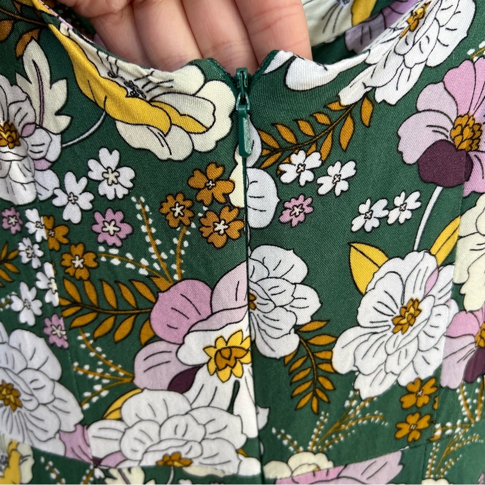 ASOS Midi Dress Size 2 Green Floral Puff Sleeve Spring Summer Bohemian Easter - Picture 9 of 11